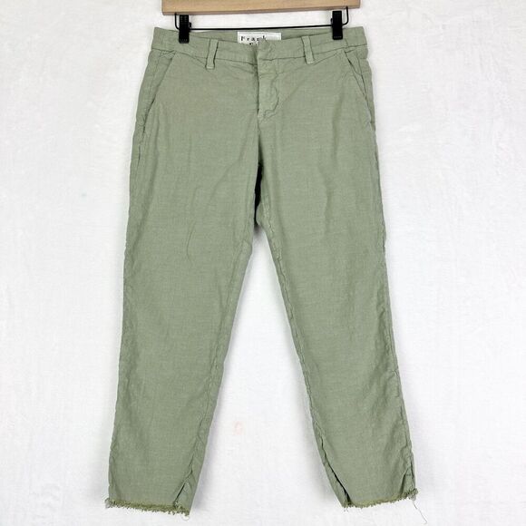 Frank Eileen Wicklow Crop Chino Pants Size 4 Cotton Linen Flax Sage Green - Picture 1 of 6